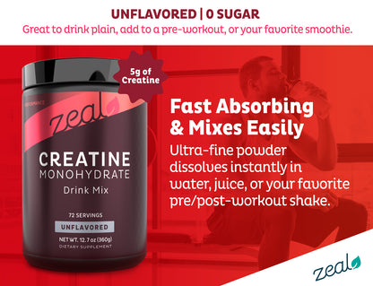 Micronized Creatine Monohydrate Unflavored Powder, 5000 mg per Serv (5g) | 72 Servings